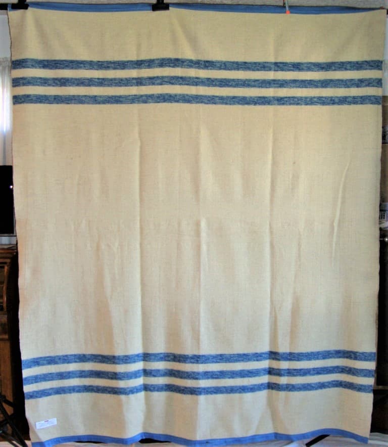 Vaughn-Dunn Woolen Mill blanket with bold blue stripes