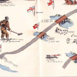 "Bridges to Berlin" section of pictorial map of WWII Engineer Combat Battalion in Germany